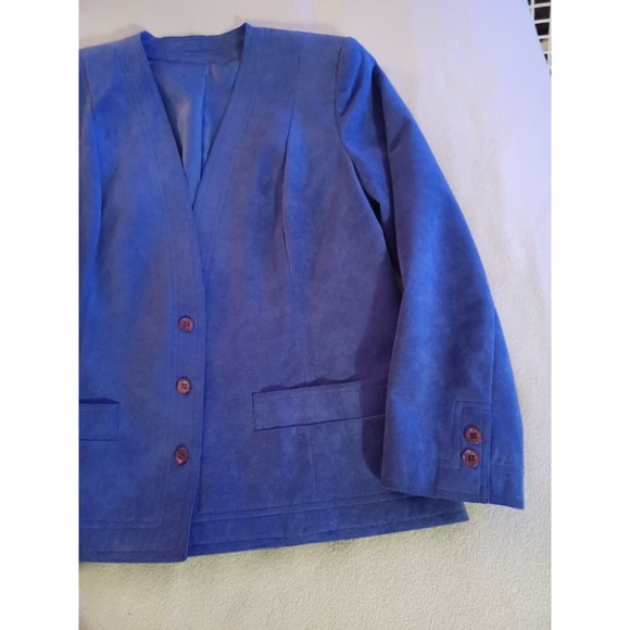 Royal Blue Vintage Womens Faux Suede Deep VNeck 3 button jacket 2 Pocket… - Picture 5 of 8